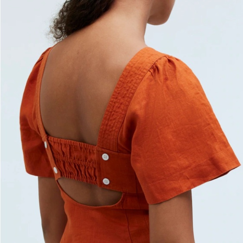 Madewell Linen Square Neck Mini Dress Dark Copper Size 0 - Picture 4 of 12